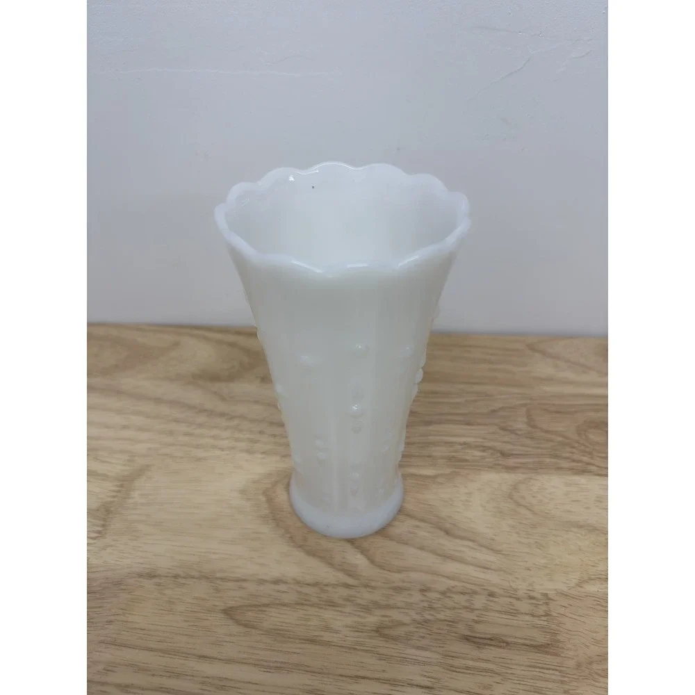 Vintage milk glass raised dot flower vase 7